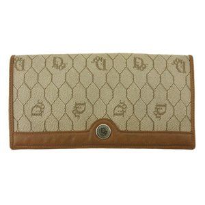 AUTH DIOR long pilgrimage honeycomb beige PVC leather